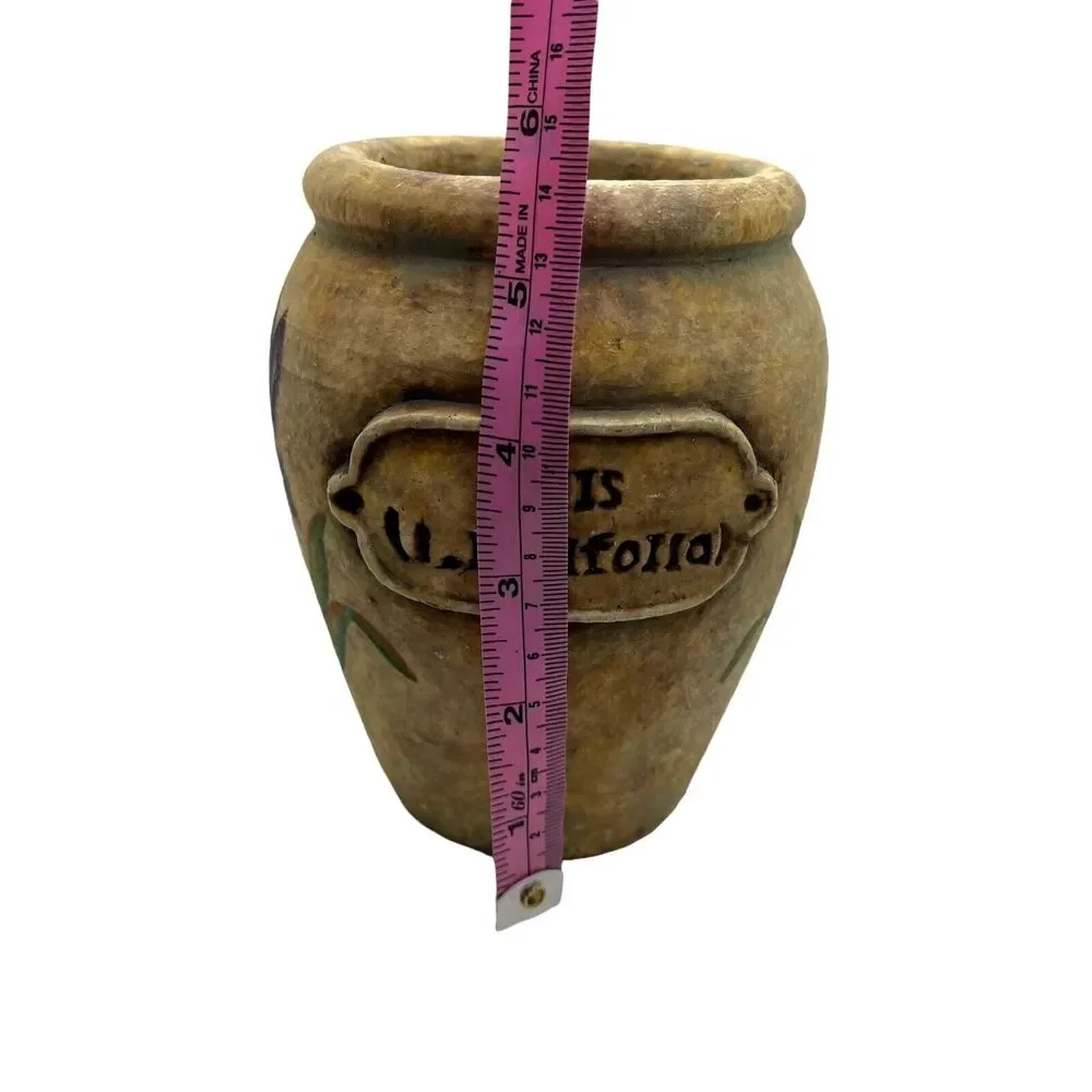 Ceramic Vase Iris U. Latifolia Painted Distressed Stone Wear Flower Vintage - Picture 12 of 12